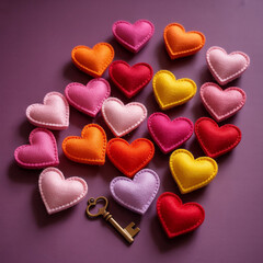 Colorful Felt Hearts in Flat Lay