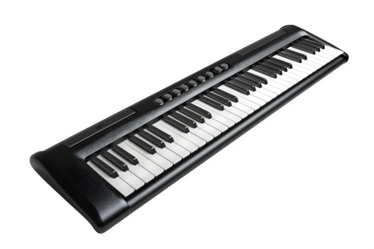 -key Bluetooth MIDI controller keyboard Realistic material texture and dynamic perspective and clean white background. Suitable for editorial features and digital banners. High resolution and print r