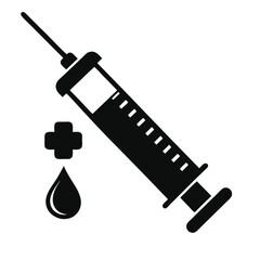 Medical Syringe Icon Healthcare Injection Symbol, Vaccination, Immunization, Medicine