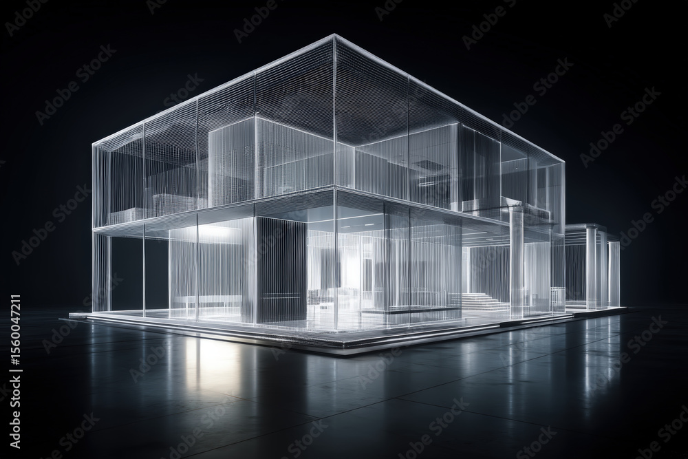 Poster transparent office building render. 3d rendering of a transparent office building, showcasing a mode