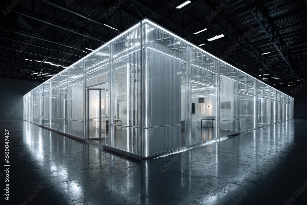 Poster transparent office building rendering. 3d rendering of a modern, transparent office building with il