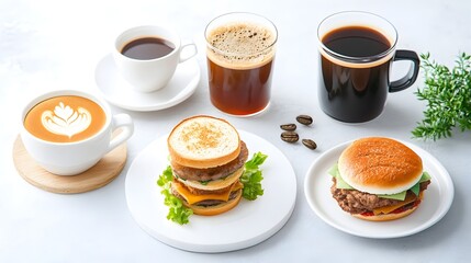 Coffee, burgers, cafe, table, food, drink, background, studio, menu, advertisement