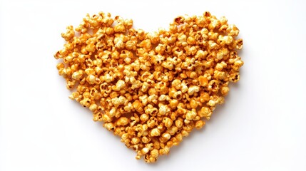 Festive aerial view of heart-shaped golden caramel popcorn celebration at home