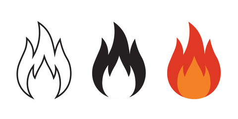 Fire icon vector. Outline, fill, color fire icon symbols. Fire symbol vector illustration