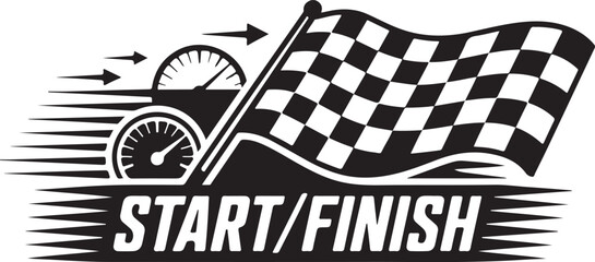 Black and White Racing Theme with Checkered Flag and Speedometer