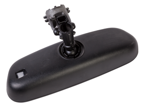 Close-up on a rear view mirror from a sedan for repair and replacement after an accident in a workshop. Auto service industry. Spare parts catalog.