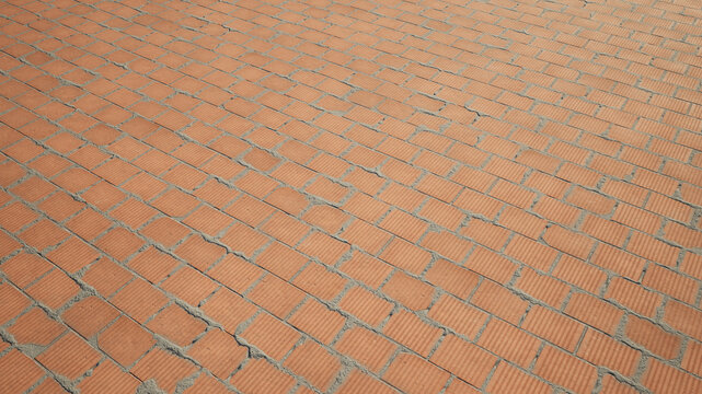 Concept or conceptual vintage or grungy brown background of bare brick texture floor as a retro pattern layout. A 3d illustration metaphor for construction, architecture, urban and interior design