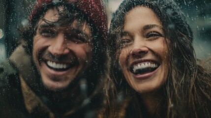 Laughing couple winter