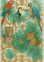 Fototapeta premium Exotic wildlife amidst lush foliage.