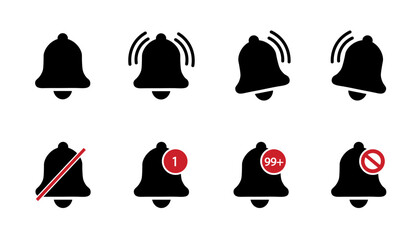 Set of yellow notification bell icons. Alarm symbol. Reminder icon of ringing bells, sign for incoming inbox messages