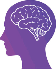 Purple Brain Head Icon – Minimal Human Mind Silhouette Representing Intelligence, Psychology, and Mental Health Concepts
