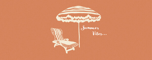 Minimalist retro beach design with Grain Texture and Boho vibes, featuring Handdrawn elements and Vintage Coral tones.