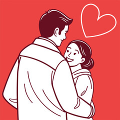 Obraz premium This beautiful illustration shows a couple embracing in a heartfelt hug, symbolizing warmth, deep affection, and strong emotional support shared in a romantic relationship.