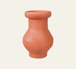 3D Clay Pot Isolated on Light Background