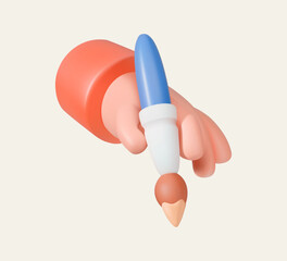 3D Cartoon Hand Holding Blue Paintbrush Illustration