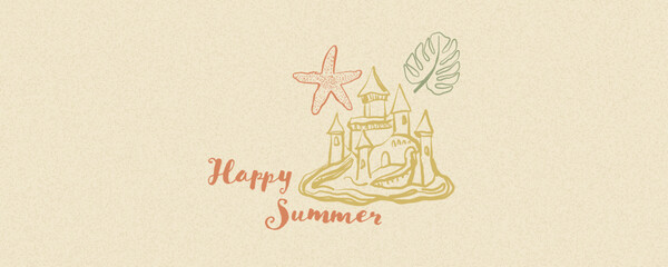 Minimalist Retro Illustration with Summer Vibes, featuring Hand Drawn Elements, Textured Background and Boho Aesthetic. Vector illustration