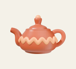 3D Cartoon Clay Teapot with Lid and Handle