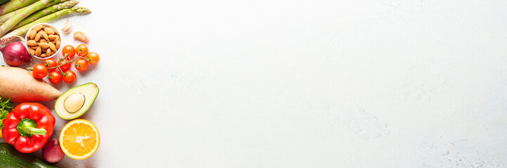 Fresh vegetables on white background.