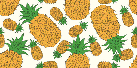 Summer textile print. Pineapple Seamless Trellis. Vector illustration of Summer fruit Seamless pattern. Perfect fabric wallpaper print wrapping paper background. EPS 10