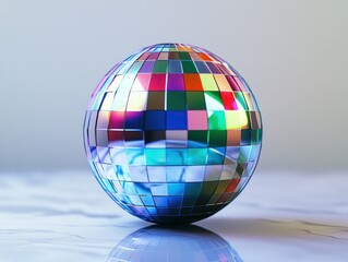 Colorful disco ball on a marble surface