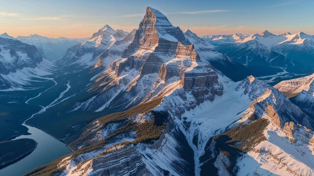 Aerial View of Banff National Park Mountain Range in Winter, Alberta, Canada