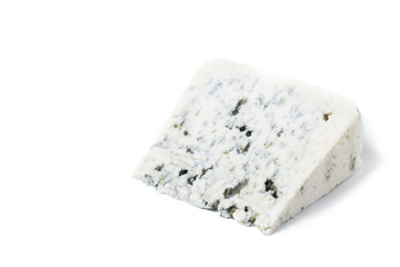 Piece of Blue Cheese isolated on white background. Copy space