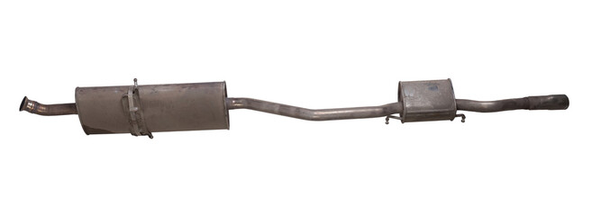Car exhaust system on a white isolated background with a muffler for welding and car tuning....