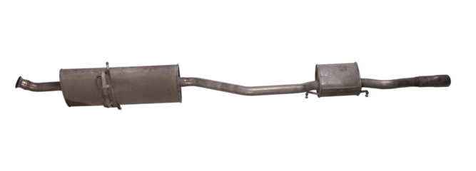 Car exhaust system on a white isolated background with a muffler for welding and car tuning. Catalog of spare parts.