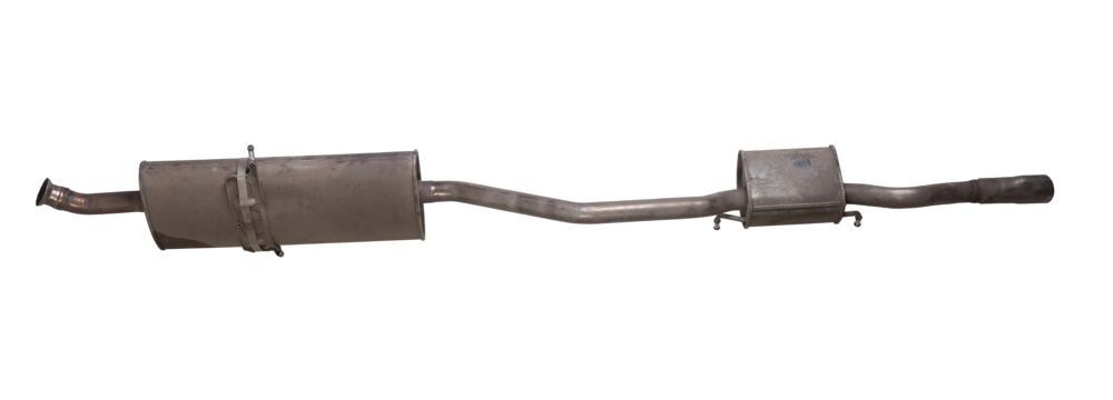 Car exhaust system on a white isolated background with a muffler for welding and car tuning. Catalog of spare parts.