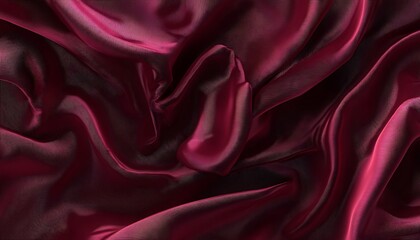 Close up shot of a luxurious and shiny dark red fabric with elegant folds and subtle textures