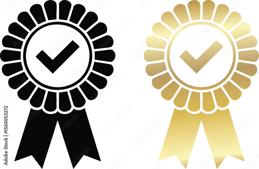 Poster seal of approval: a dual-tone vector illustration of a rosette with check mark, symbolizing quality 