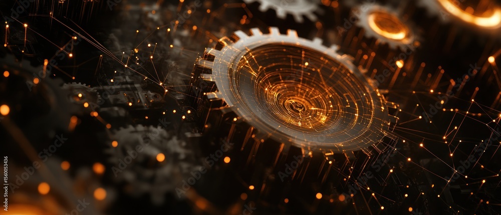 Poster abstract gears with interconnected lines