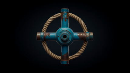 Obraz premium A close-up photograph of an industrial valve against a dark black background