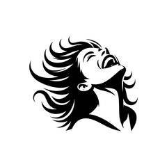 Obraz premium A stylized black and white illustration of a woman expressing joy and excitement.