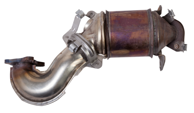 Automotive catalyst removed from a vehicle for repair with a ceramic coating inside as part of an exhaust system to remove harmful emissions in a car repair shop