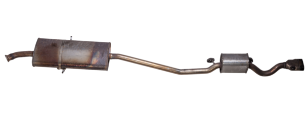 Car exhaust system on a white isolated background with a muffler for welding and car tuning. Catalog of spare parts.