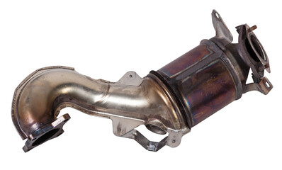 Automotive catalyst removed from a vehicle for repair with a ceramic coating inside as part of an exhaust system to remove harmful emissions in a car repair shop