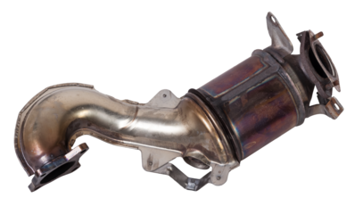 Automotive catalyst removed from a vehicle for repair with a ceramic coating inside as part of an exhaust system to remove harmful emissions in a car repair shop