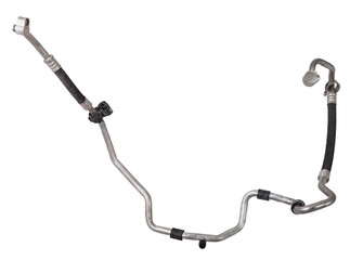 Air conditioning hose for supplying refrigerant or oil for cooling air or heated parts of cars and trucks on a white isolated background. Auto parts catalog.
