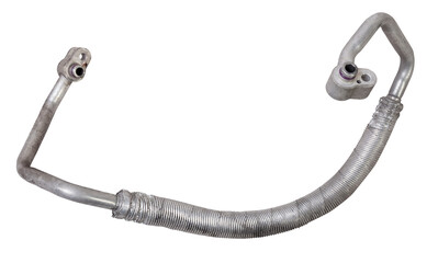 Air conditioning hose for supplying refrigerant or oil for cooling air or heated parts of cars and trucks on a white isolated background. Auto parts catalog.