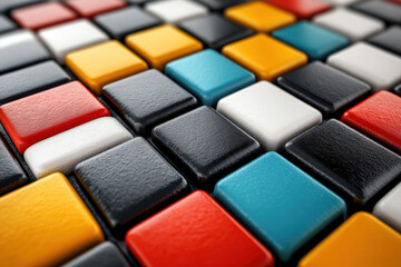 Colorful Mosaic Abstract Art Squares Tiles Black Red Yellow Texture Pattern Design Surface Art 100