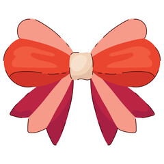 Cute Cartoon Red Ribbon in Hand Drawn Style Isolated on White Background. Cute funny bowknot perfect for Holiday events, cards, posters, patterns, gifts