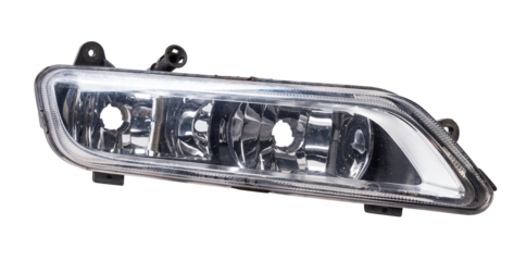 Spare part for sale at auto-parsing or car body repair in service on a white isolated background - a fog lamps, after an accident and damage.