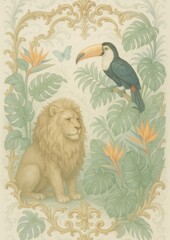 Fototapeta premium Elegant jungle scene with lion.