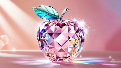 A sparkling crystal apple with faceted gemstone-like surfaces