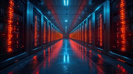 Futuristic security breach alert on a massive quantum supercomputer