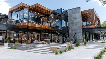 Large commercial construction site with multi-level steel structure and partial wall installation --chaos 100  