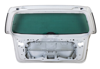 White metallic boot lid reverse side with stiffeners on a white isolated background with a...