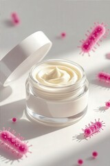 Luxurious probiotic face cream in open jar with swirl pattern design for skincare