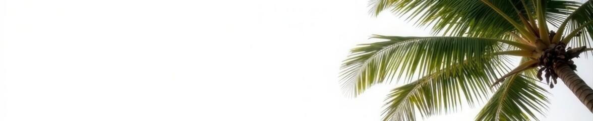 Fototapeta premium Majestic coconut palm tree, sharp shadow, pure white background , tropical tree, vegetation, green